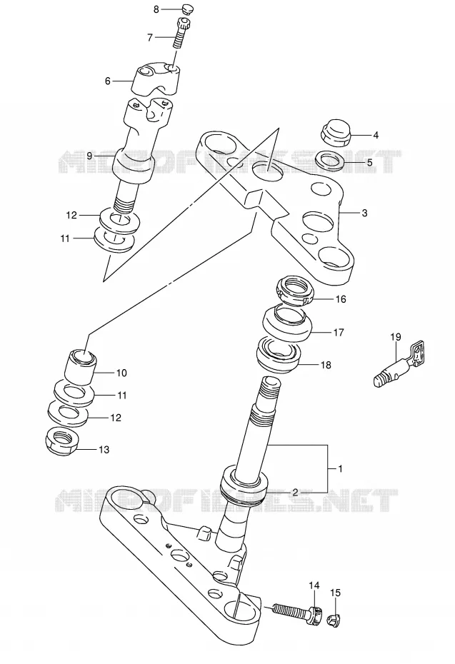 COLONNE DE DIRECTION (MODELE T/V/W/X) Suzuki MOTO 1400 INTRUDER 1999  VS1400GLPX(E2)