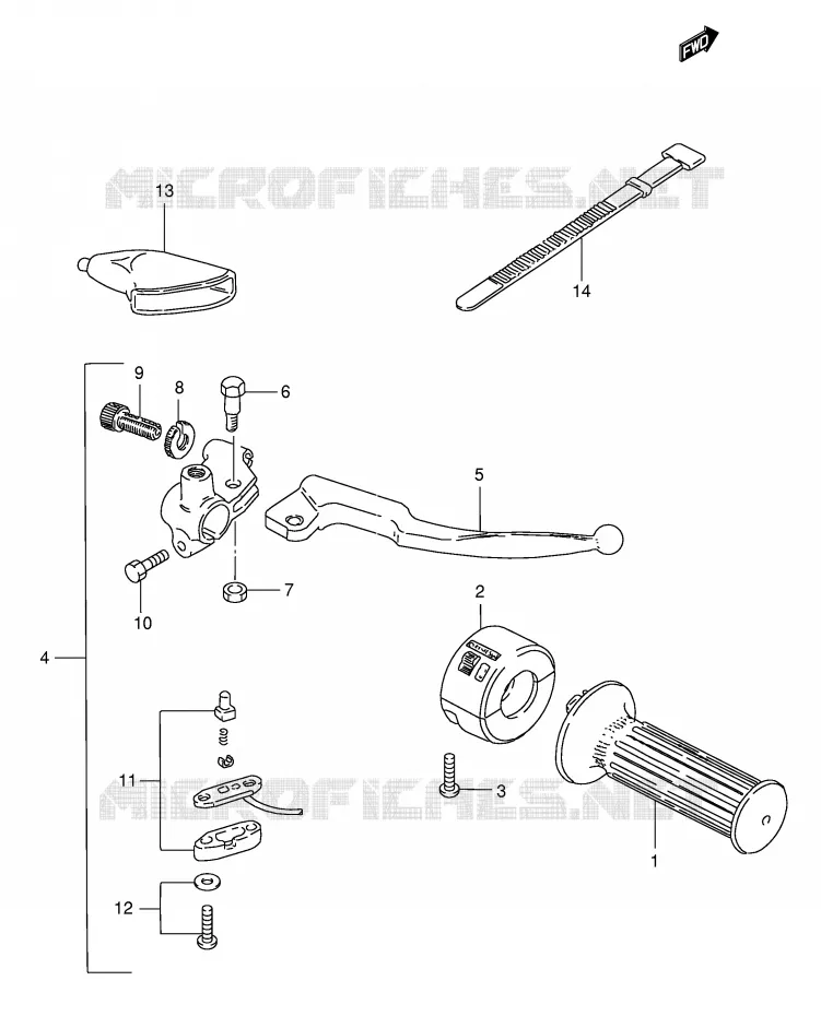ENSEMBLE LEVIER - POIGNEE DROITE Suzuki MOTO 185 TS-ER 2000  TS185ERY(E1)