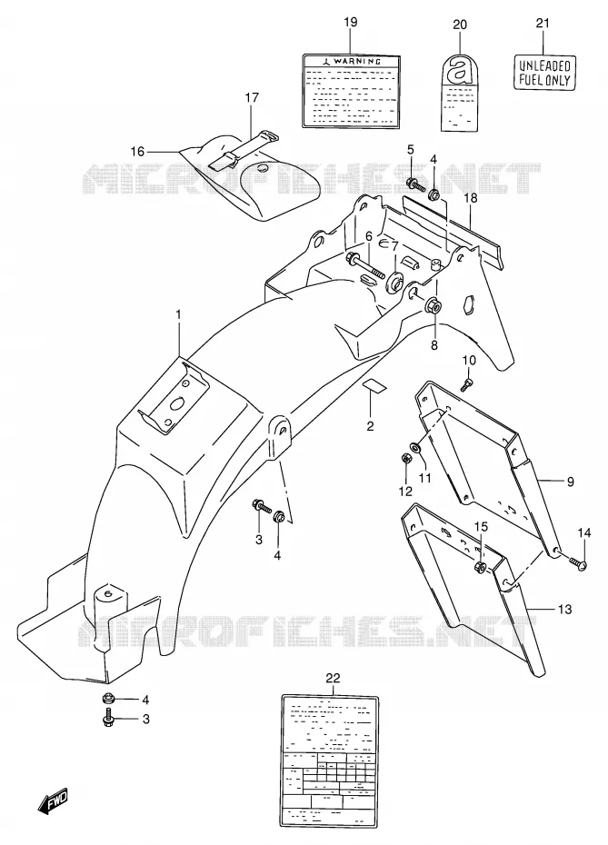 GARDE BOUE ARRIERE - AUTOCOLLANTS (MODELE L/M/N/P/R) Suzuki MOTO 800 VX 1993  VX800P(E4)