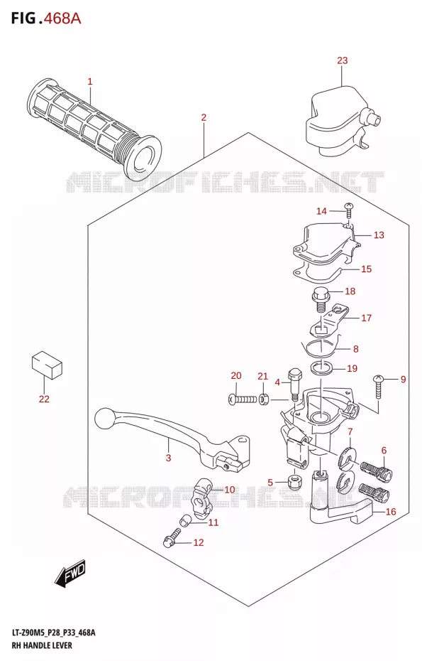 LEVIER DROIT - POIGNEE DROITE Suzuki QUAD 90 QUADSPORT 2025  LT-Z90 2025 M5 (P28)