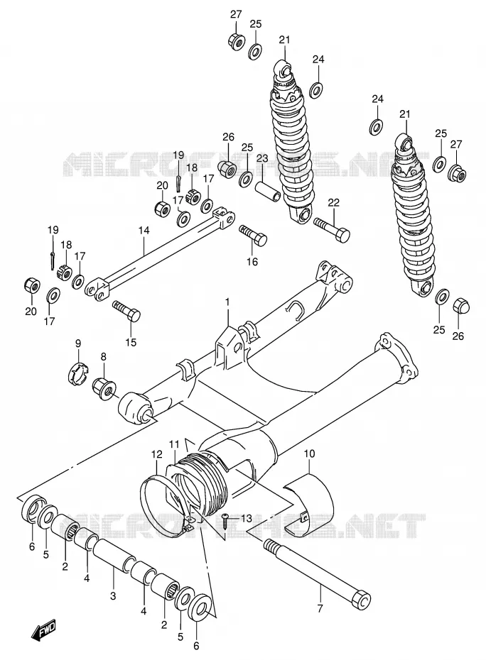 BRAS OSCILLANT ARRIERE (E1) Suzuki MOTO 800 VX 1990  VX800L(E4)