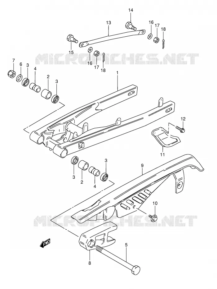 BRAS OSCILLANT ARRIERE (MODELE M/R E16,MODELE R E15) Suzuki MOTO 50 TS-X 1987  TS50XKH(E1)