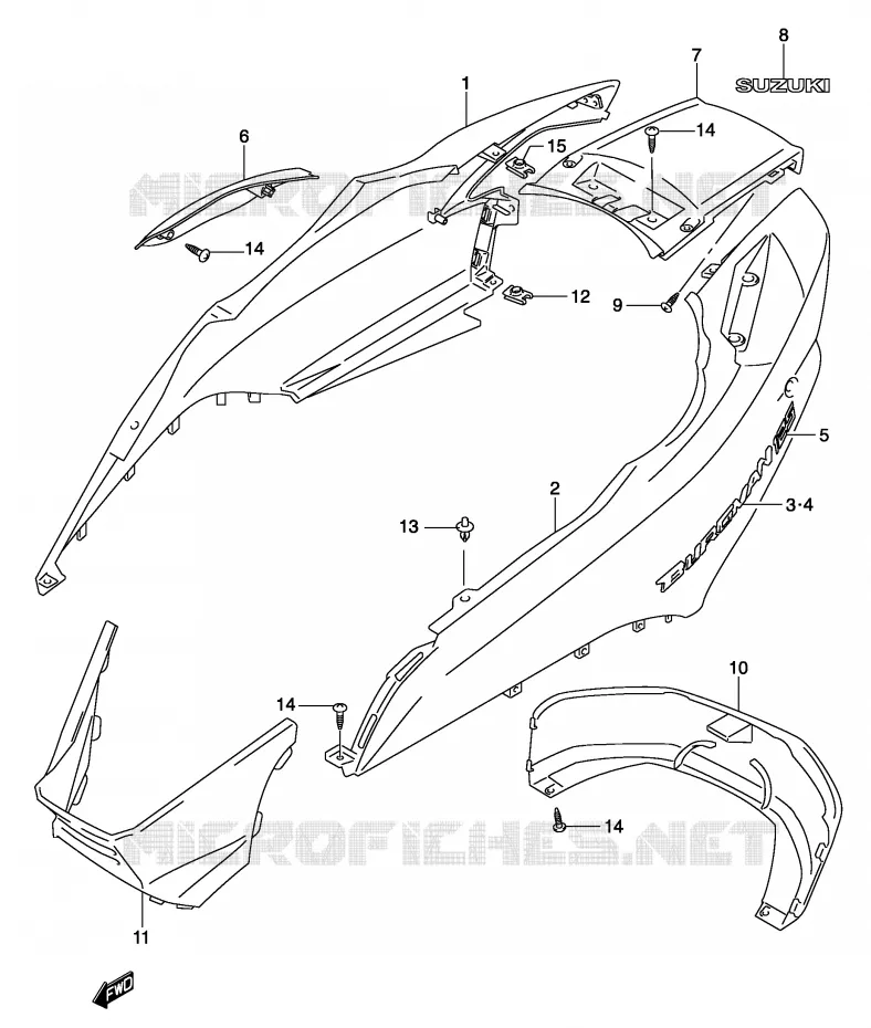 CARENAGES ARRIERE  (MODELE K5) Suzuki SCOOTER 150 BURGMAN 2002  UH150K2(P19)