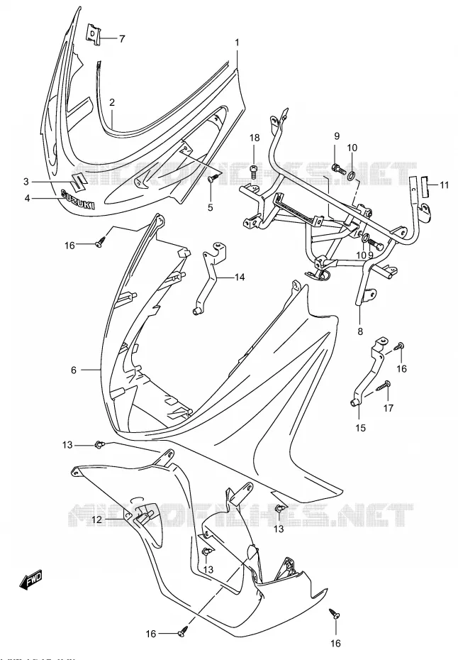 CARENAGES AVANT (MODELE K2) Suzuki SCOOTER 150 BURGMAN 2002  UH150K2(P19)