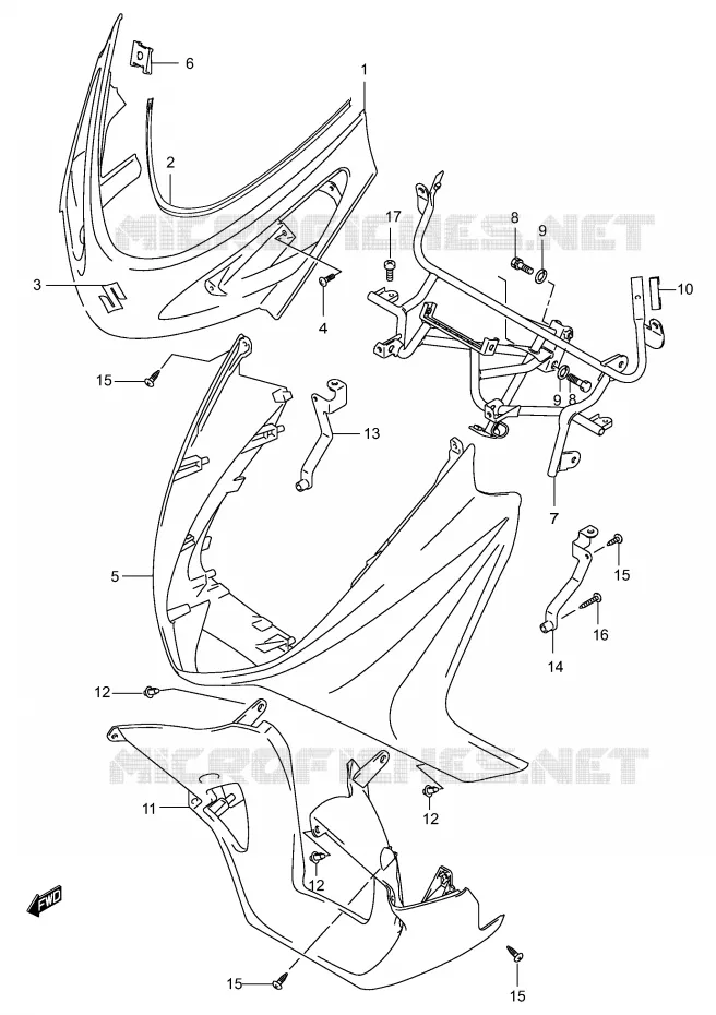 CARENAGES AVANT (MODELE K5) Suzuki SCOOTER 150 BURGMAN 2003  UH150K3(P19)