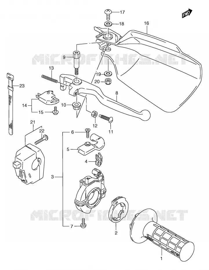 ENSEMBLE LEVIER - COMMODO DROIT Suzuki MOTO 125 TS-R 1992  TS125RN(E2)