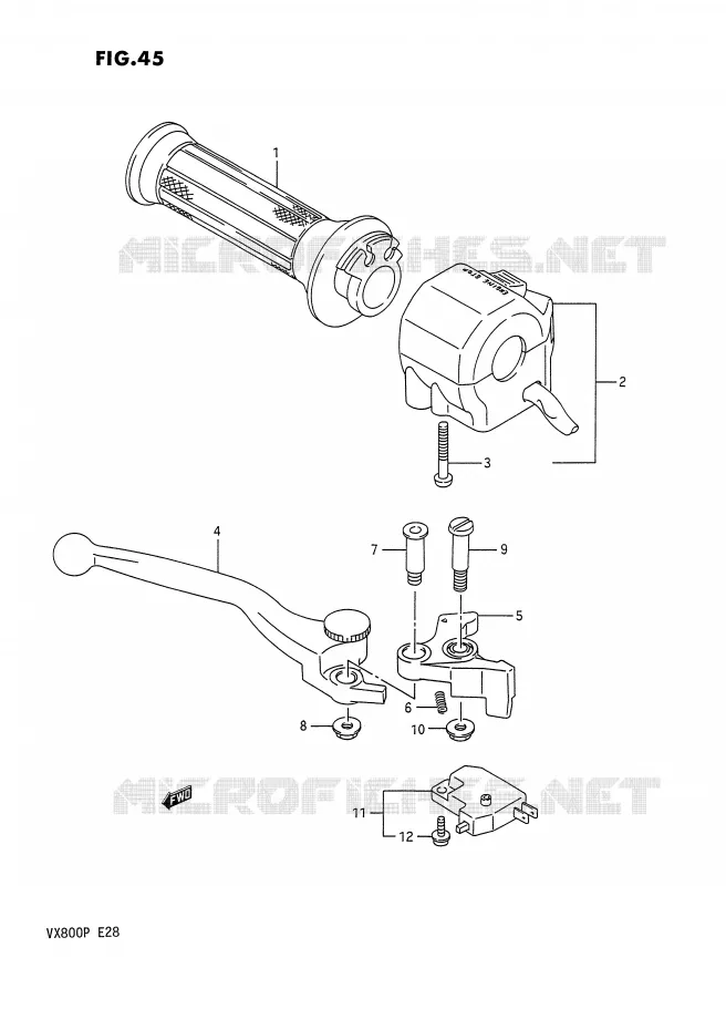 ENSEMBLE LEVIER - COMMODO DROIT Suzuki MOTO 800 VX 1993  VX800P(E28)