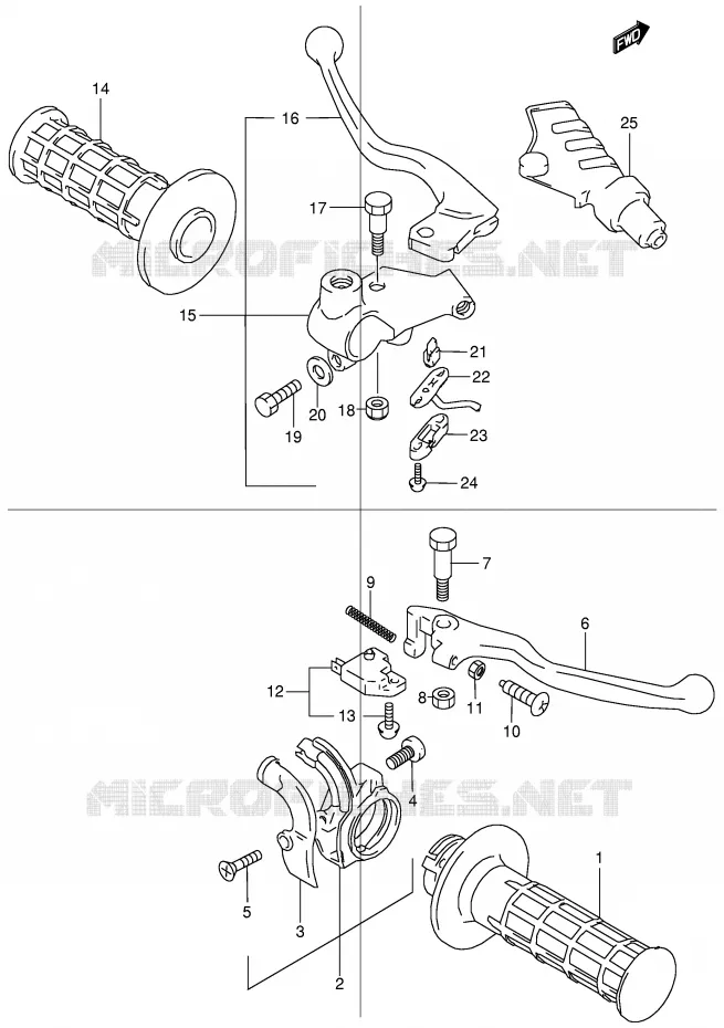 ENSEMBLE LEVIERS - POIGNEES Suzuki MOTO 50 STREET-MAGIC 1998  TR50SW(E2)