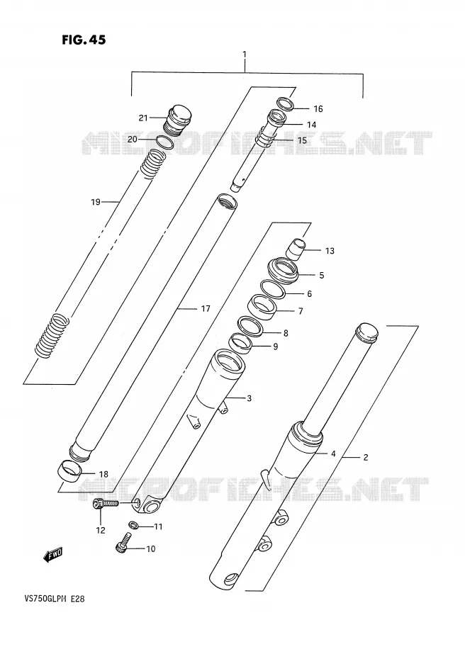 FOURCHE AVANT (MODELE F/G) Suzuki MOTO 750 INTRUDER 1987  VS750GLPH(E28)