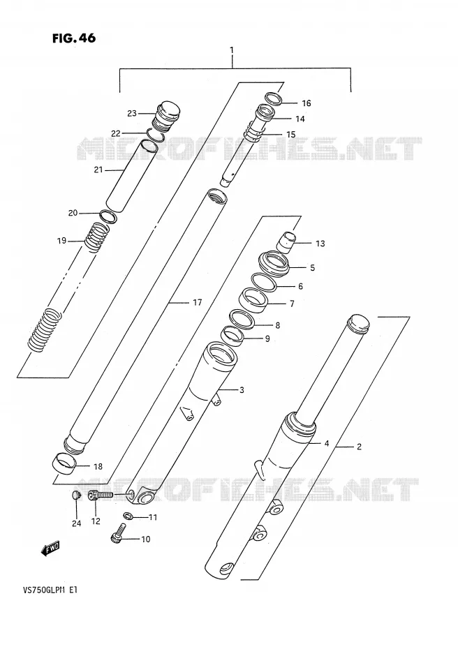 FOURCHE AVANT (MODELE H) Suzuki MOTO 750 INTRUDER 1987  VS750GLFH(E1)