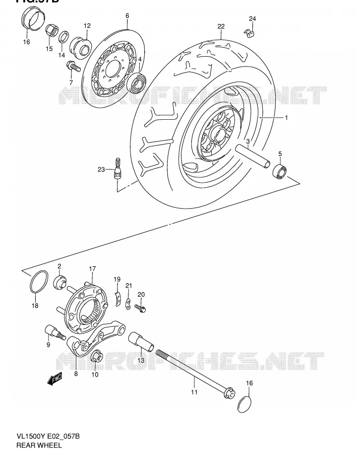 ROUE ARRIERE (MODELE K2/K3/K4) Suzuki MOTO 1500 INTRUDER 2002  VL1500K2(E2)