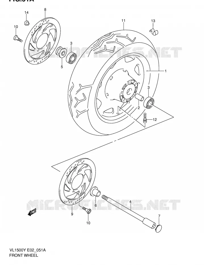 ROUE AVANT (MODELE K2/K3/K4) Suzuki MOTO 1500 INTRUDER 2014  VL1500K3(E2)