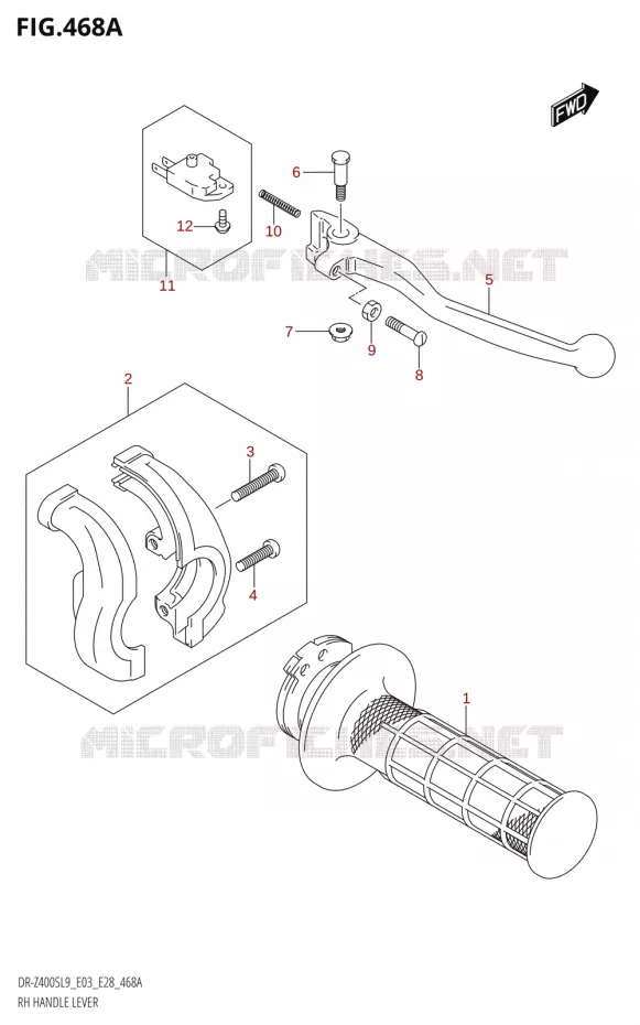 LEVIER DROIT - POIGNEE DROITE Suzuki MOTO 400 DR-Z 2019  DR-Z400S L9 (E28)