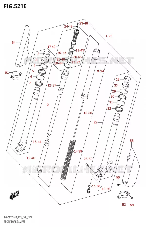 FOURCHE (DR-Z400SM:M3:E28) Suzuki MOTO 400 DR-Z 2023  DR-Z400SM3 E28 2023 M3