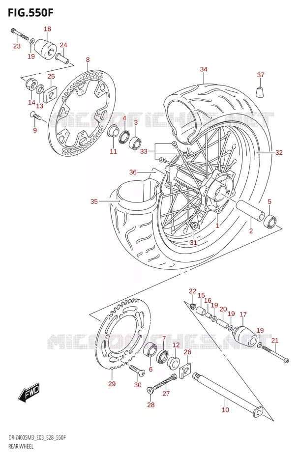 ROUE ARRIERE (DR-Z400SM:M3:E33) Suzuki MOTO 400 DR-Z 2023  DR-Z400SM3 E28 2023 M3
