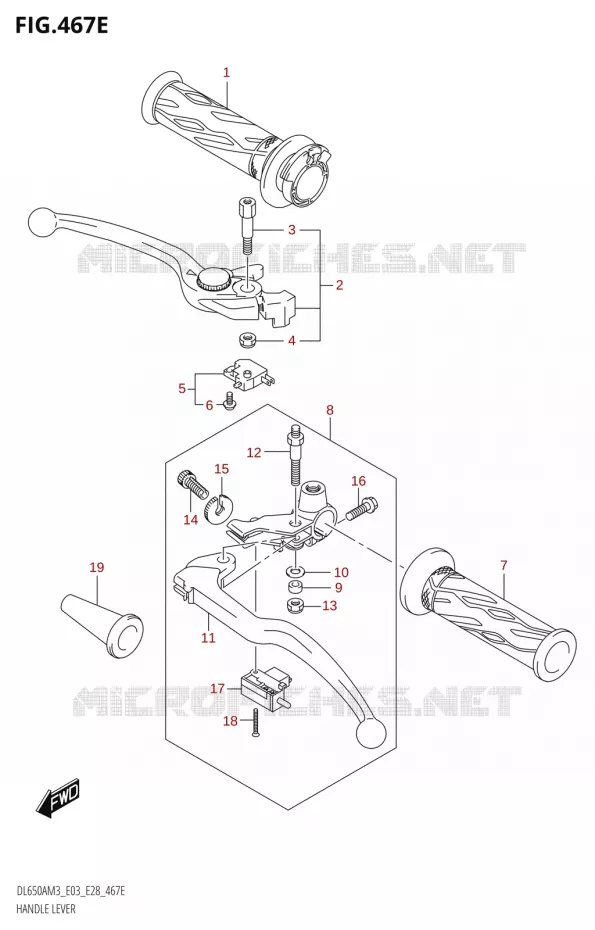 LEVIERS - POIGNEES (DL650XA:M3:E28) Suzuki MOTO 650 V-STROM 2023  DL650AM3