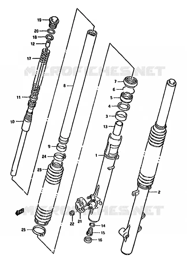 AMORTISSEUR AVANT (DR350SR E22,E24) Suzuki MOTO 350 DR 1992  DR350SHN(L/M/N/P/R)