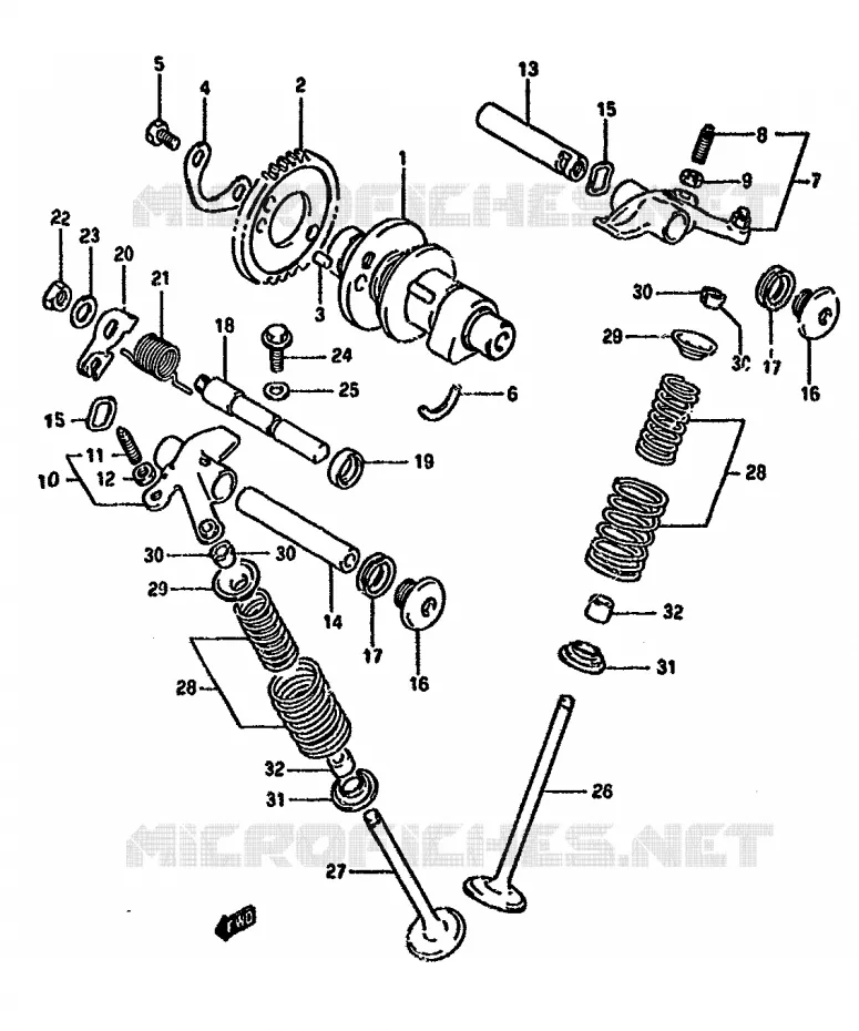 ARBRE A CAMES - SOUPAPES (MODELE R) Suzuki MOTO 350 DR 1993  DR350SHP(L/M/N/P/R)