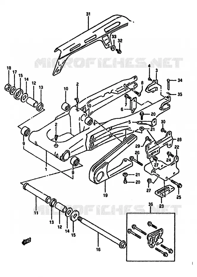 BRAS OSCILLANT ARRIERE (MODELE L/M/N/P) Suzuki MOTO 350 DR 1994  DR350SR(L/M/N/P/R)