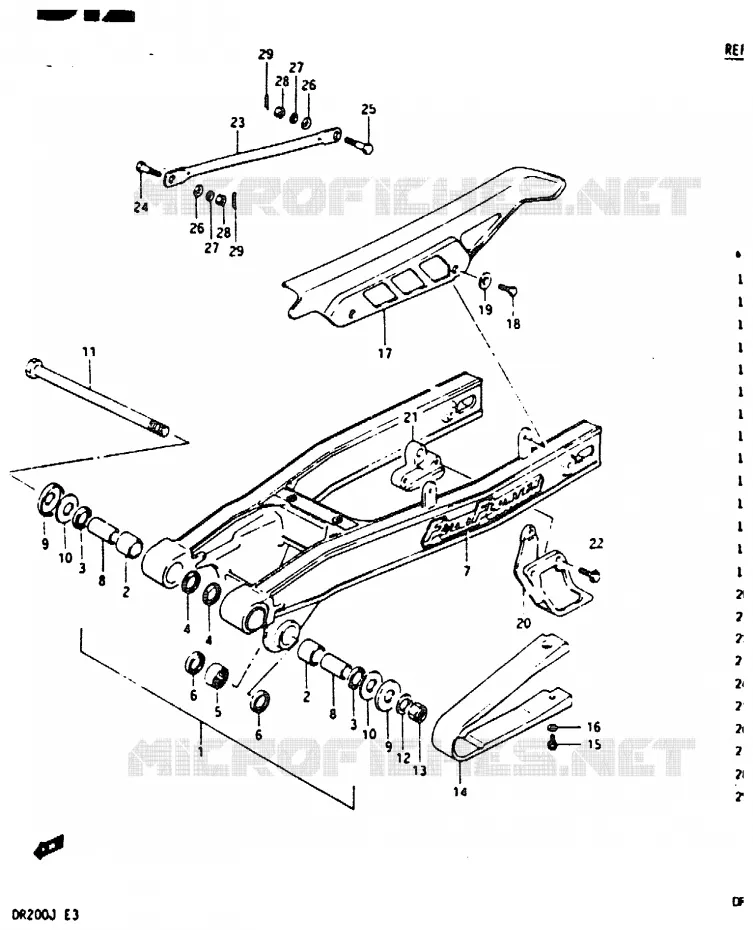BRAS OSCILLANT ARRIERE Suzuki MOTO 200 DR 1988  DR200J(G/H/J)