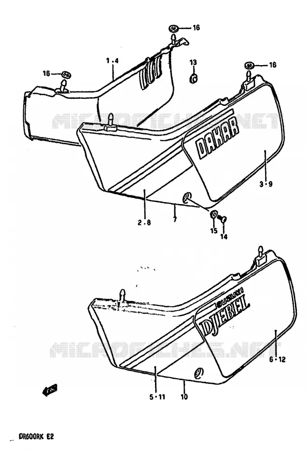 CARENAGES ARRIERE  (MODELE H) Suzuki MOTO 600 DR 1987  DR600RUH(E2)