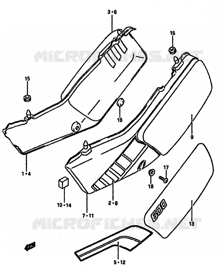 CARENAGES ARRIERE  (MODELE J/K) Suzuki MOTO 600 DR 1986  DR600SUG(E2)