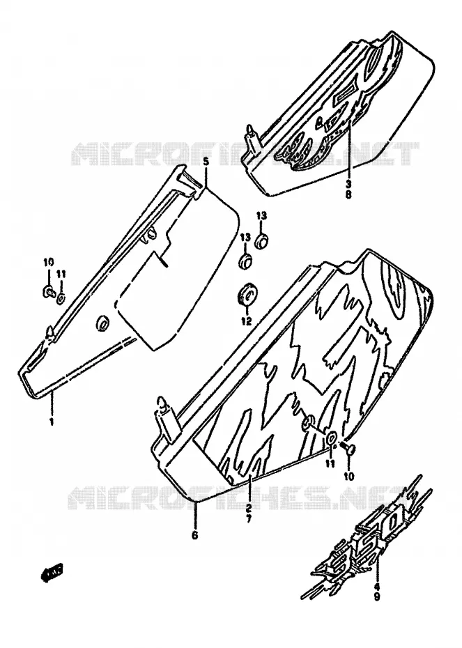 CARENAGES ARRIERE  (MODELE N/P/R) Suzuki MOTO 350 DR 1990  DR350SL(L/M/N/P/R)