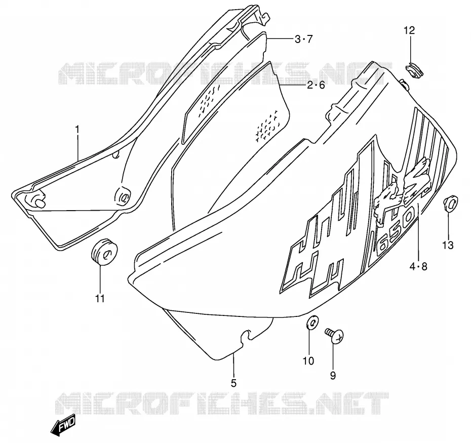 CARENAGES ARRIERE  (MODELE P) Suzuki MOTO 650 DR 1991  DR650RSEM(E4)