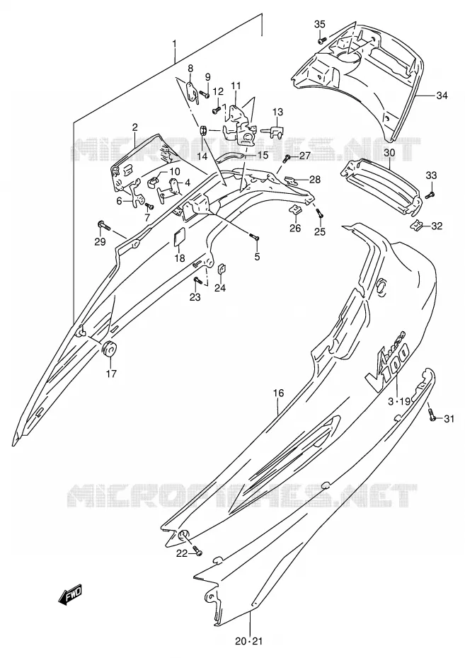 CARENAGES ARRIERE  (MODELE T/V/X/Y) Suzuki SCOOTER 100 ADDRESS 2000  AG100Y(E71)