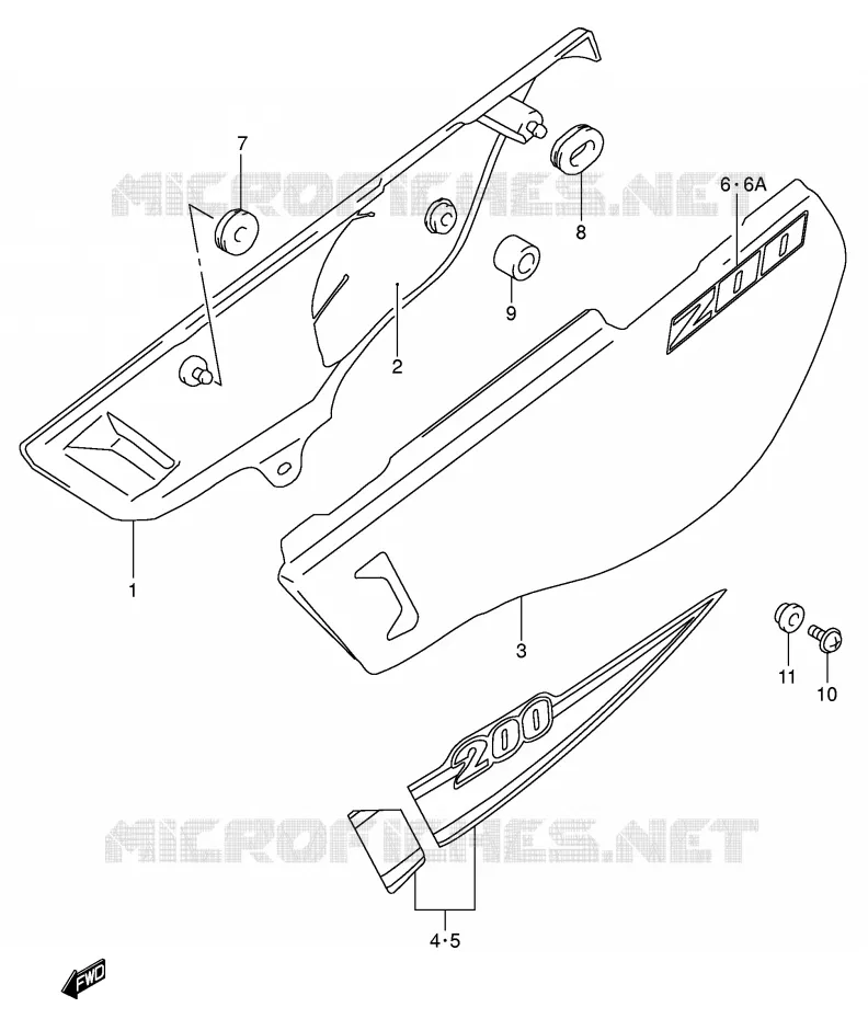 CARENAGES ARRIERE Suzuki MOTO 200 DR 2003  DR200SEK3(E3/E28)