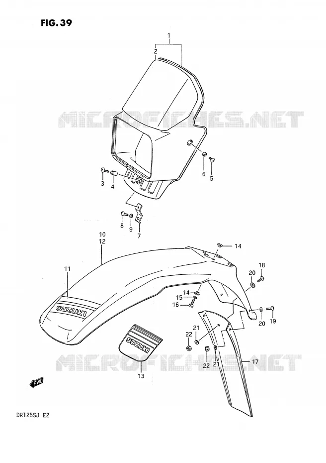 COUVERCLE DE PHARE - GARDE BOUE AVANT (MODEL H E15,E18,E24,MODEL J E15) Suzuki MOTO 125 DR 1985  DR125SF(E2)