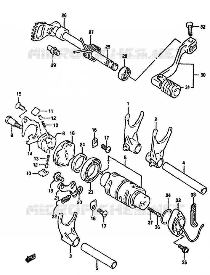 ENSEMBLE DE SELECTION DE VITESSES Suzuki MOTO 350 DR 1993  DR350SUP(L/M/N/P/R)
