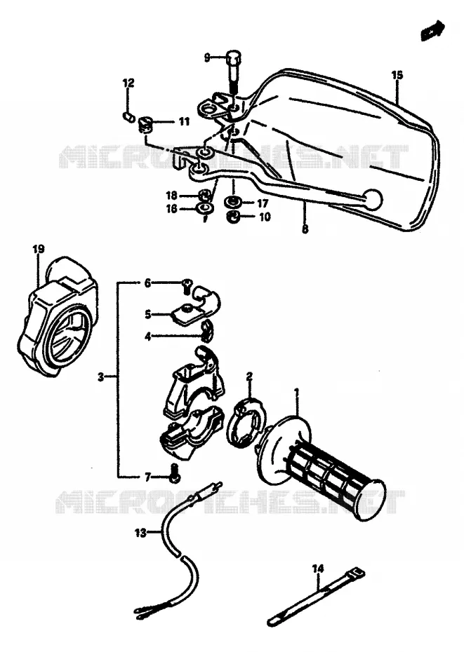 ENSEMBLE LEVIER - COMMODO DROIT (MODELE H/J/K E18) Suzuki MOTO 600 DR 1989  DR600SUK(E2)