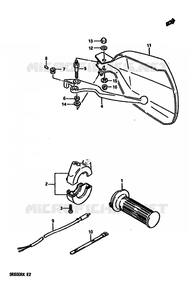 ENSEMBLE LEVIER - COMMODO DROIT (MODELE H/J/K) Suzuki MOTO 600 DR 1986  DR600RG(E2)