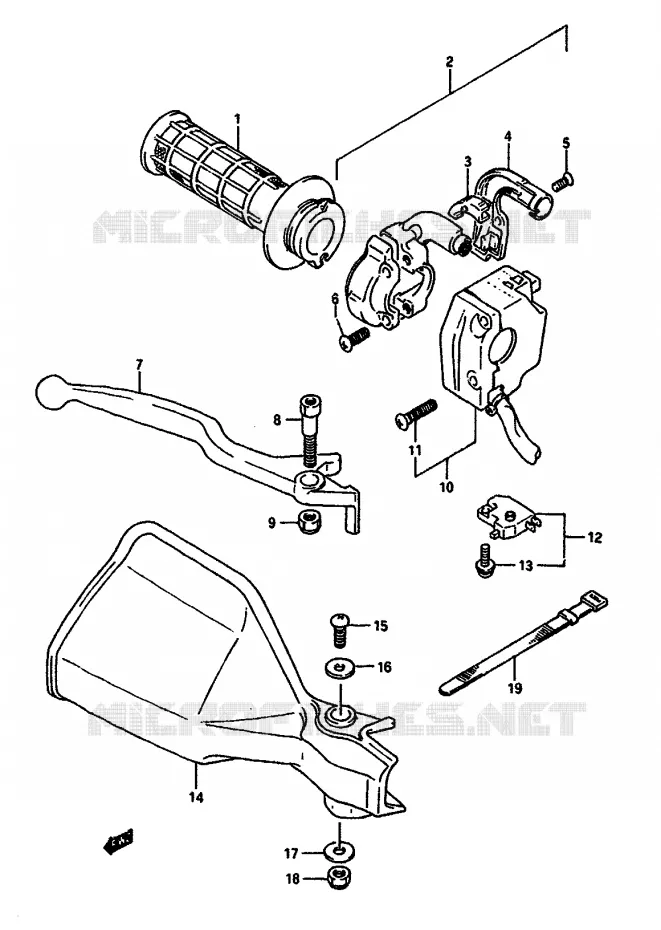 ENSEMBLE LEVIER - COMMODO DROIT Suzuki MOTO 650 DR 1990  DR650RSL(L/M)