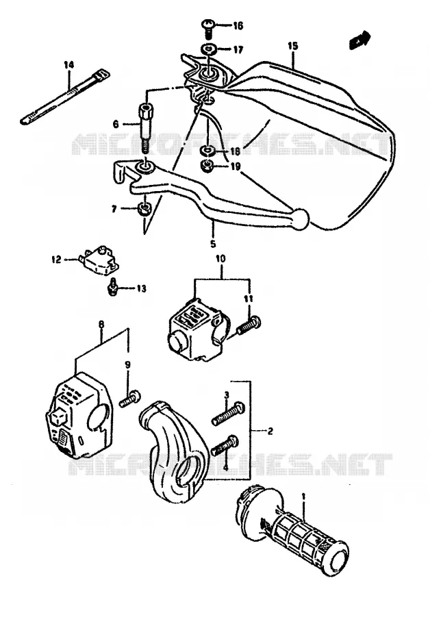 ENSEMBLE LEVIER - COMMODO DROIT Suzuki MOTO 650 DR 1993  DR650RUP(N/P/R)
