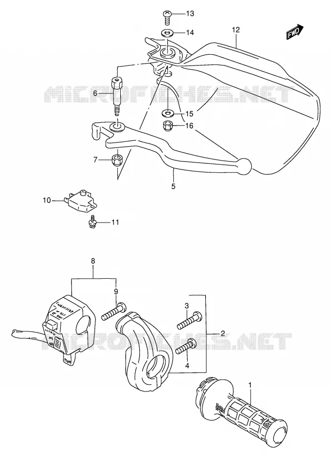 ENSEMBLE LEVIER - COMMODO DROIT Suzuki MOTO 650 DR 1995  DR650REUS(E2)