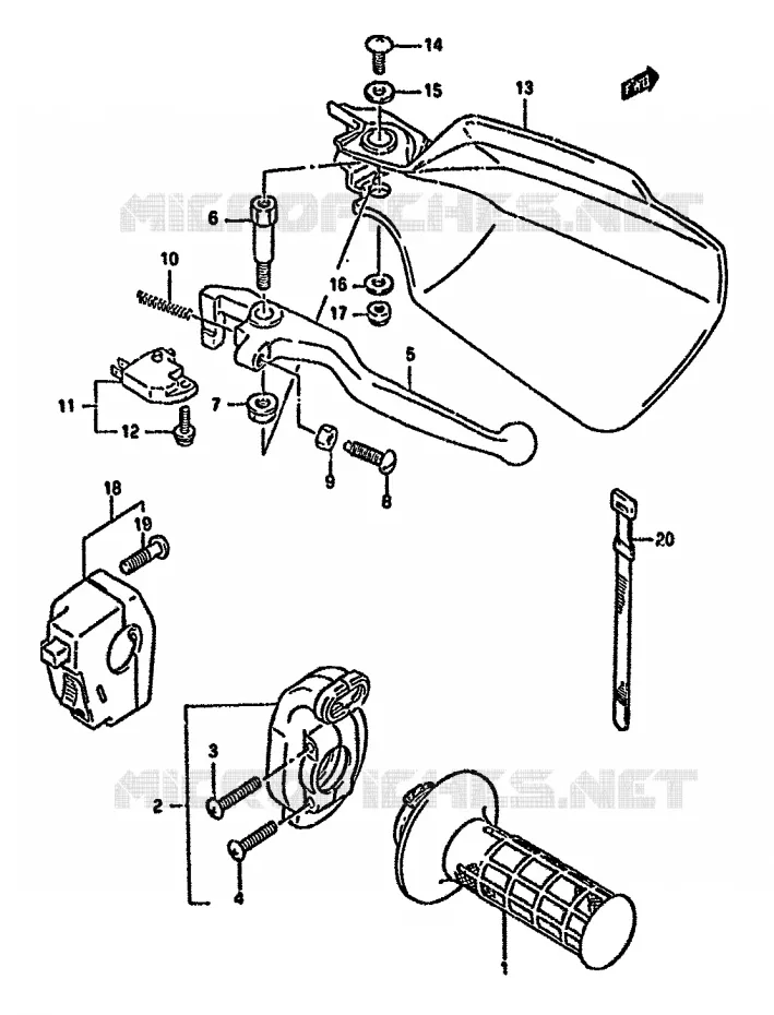 ENSEMBLE LEVIER - COMMODO DROIT (VOIR NOTE) Suzuki MOTO 350 DR 1993  DR350SUP(L/M/N/P/R)