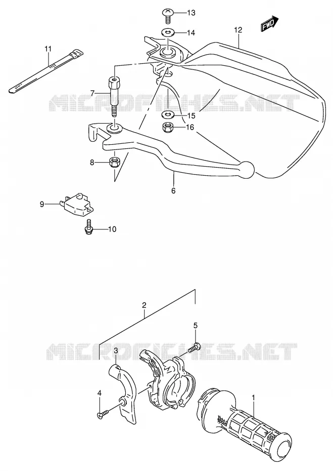 ENSEMBLE LEVIER - POIGNEE DROITE (MODELE M) Suzuki MOTO 650 DR 1991  DR650RSEM(E4)