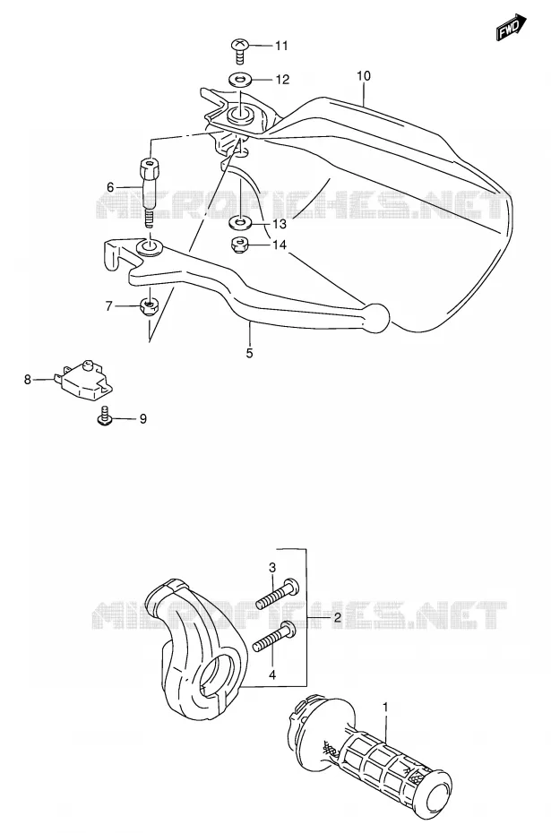 ENSEMBLE LEVIER - POIGNEE DROITE Suzuki MOTO 650 DR 1997  DR650SEV(E4)