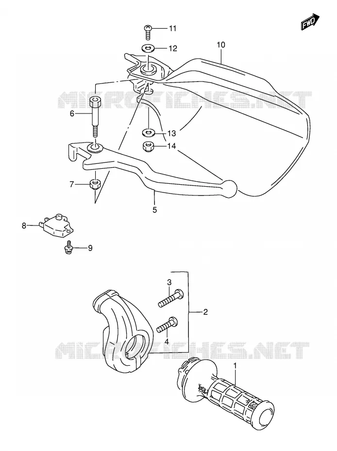 ENSEMBLE LEVIER - POIGNEE DROITE Suzuki MOTO 650 DR 2004  DR650SEK4(E3/E28)