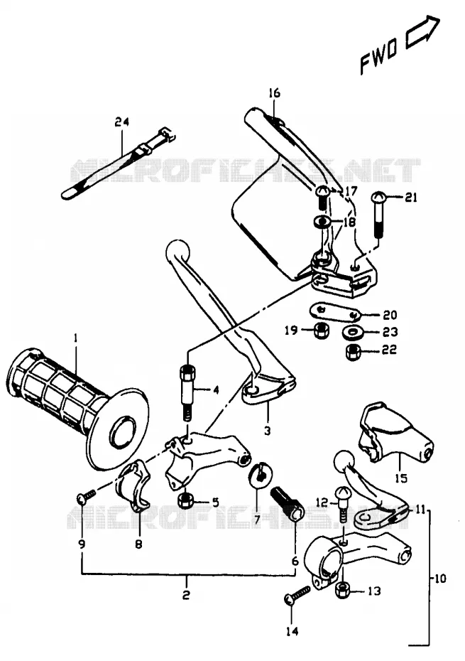 ENSEMBLE LEVIER - POIGNEE GAUCHE Suzuki MOTO 350 DR 1999  DR350X(V/W/X)