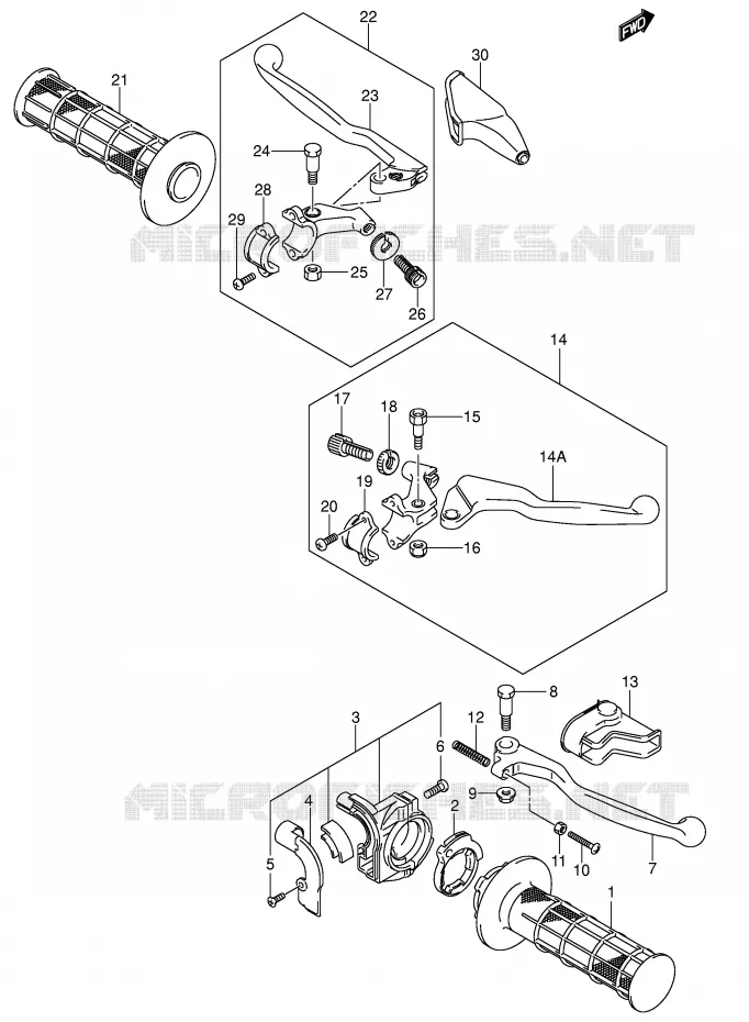 ENSEMBLE LEVIERS - POIGNEES Suzuki MOTO 125 DR-Z 2003  DR-Z125LK3(E3/E28)