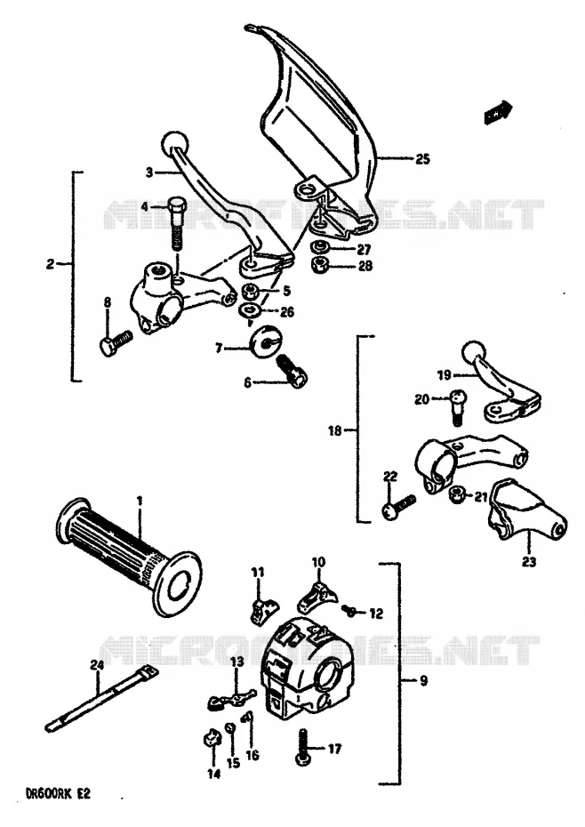 ENSEMBLE POIGNEE GAUCHE (MODELE G) Suzuki MOTO 600 DR 1986  DR600RG(E2)