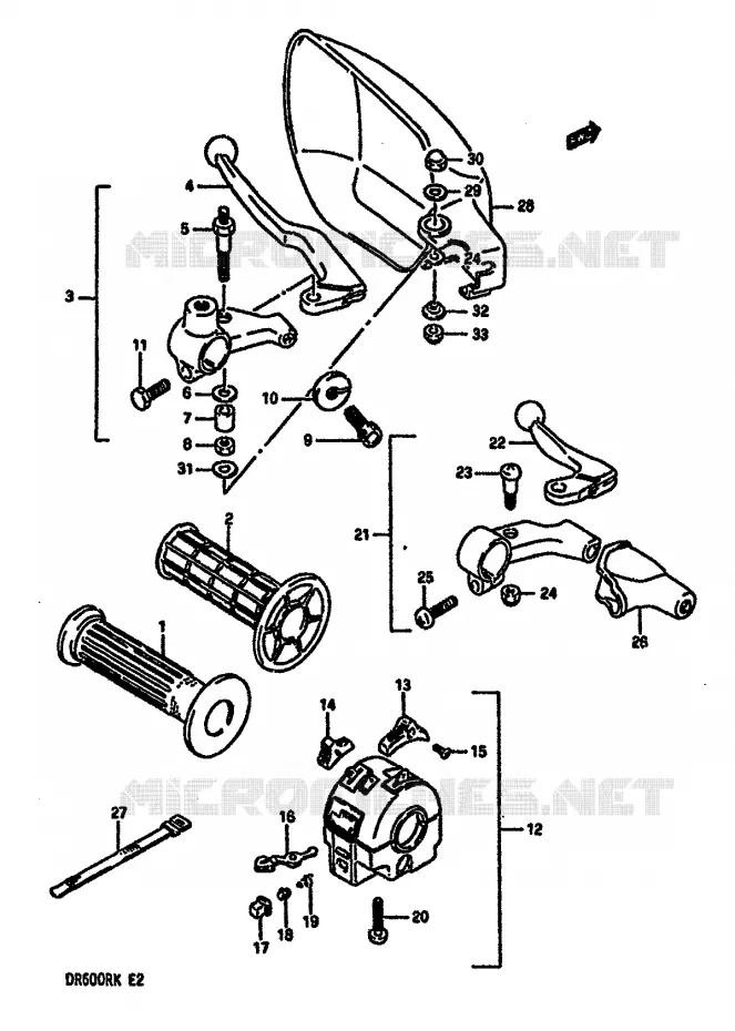 ENSEMBLE POIGNEE GAUCHE (MODELE K) Suzuki MOTO 600 DR 1987  DR600RUH(E2)