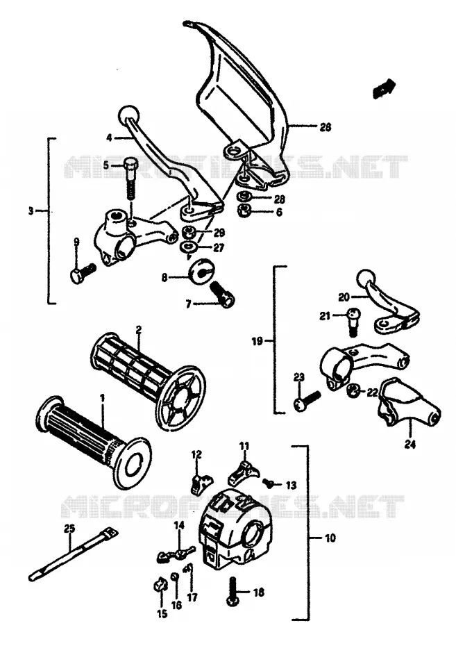 ENSEMBLE POIGNEE GAUCHE Suzuki MOTO 600 DR 1986  DR600SUG(E2)