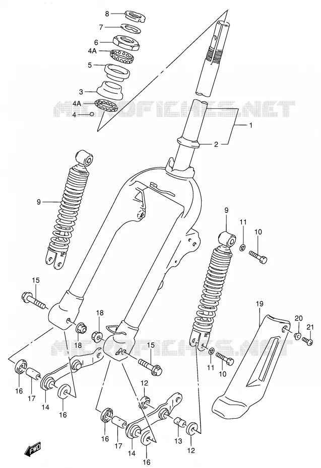 FOURCHE AVANT (AE50RP/RR/RS/RT/RV) Suzuki SCOOTER 50 AE 1990  AE50L(E28)