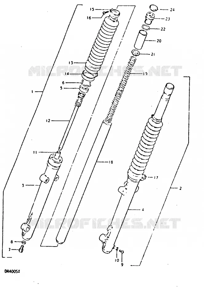 FOURCHE AVANT (DR400ST, E15, E17) Suzuki MOTO 400 DR 1980  DR400ST(T/X)