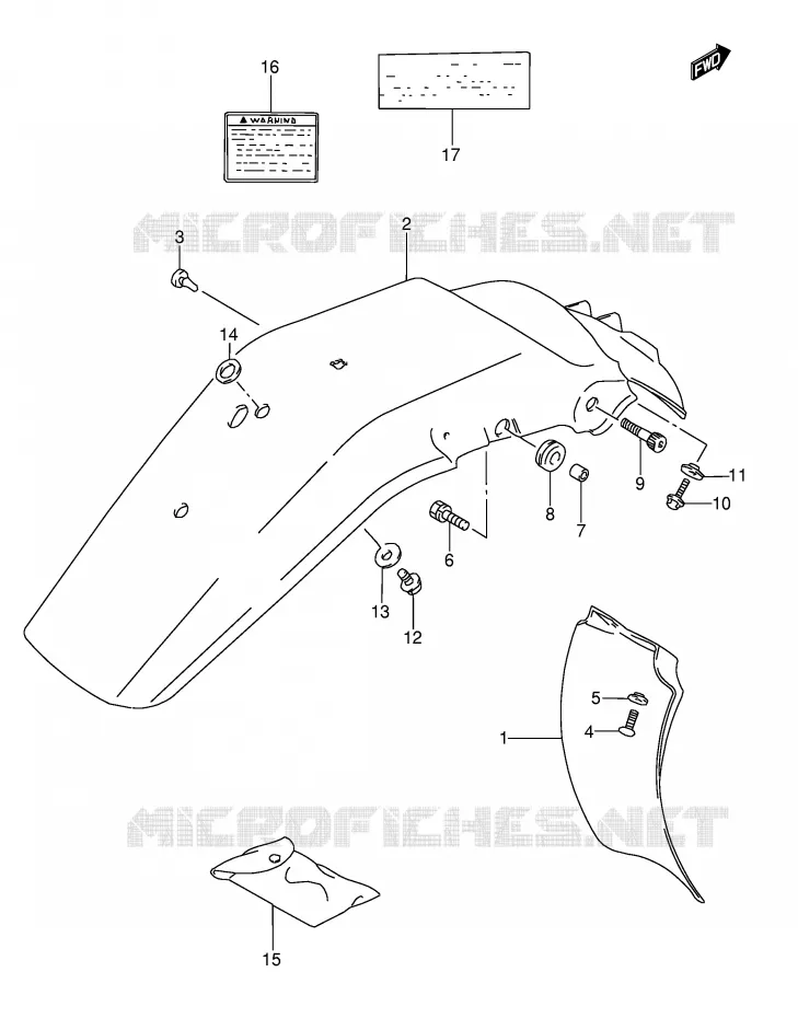 GARDE BOUE ARRIERE - AUTOCOLLANTS (MODELE R/S/T) Suzuki MOTO 350 DR 1995  DR350S(E3)
