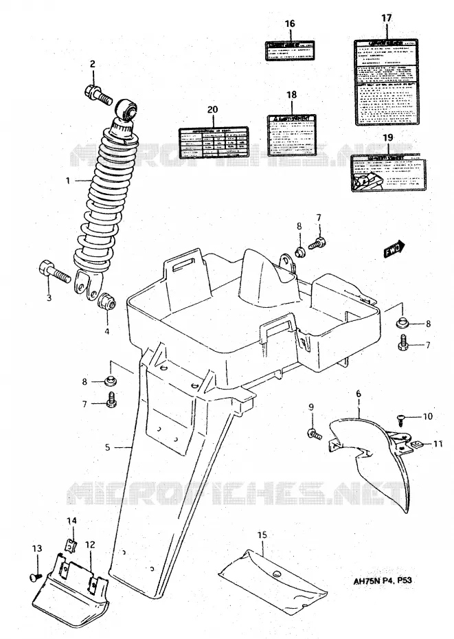GARDE BOUE ARRIERE - AUTOCOLLANTS Suzuki SCOOTER 75 ADDRESS 1992  AH75N